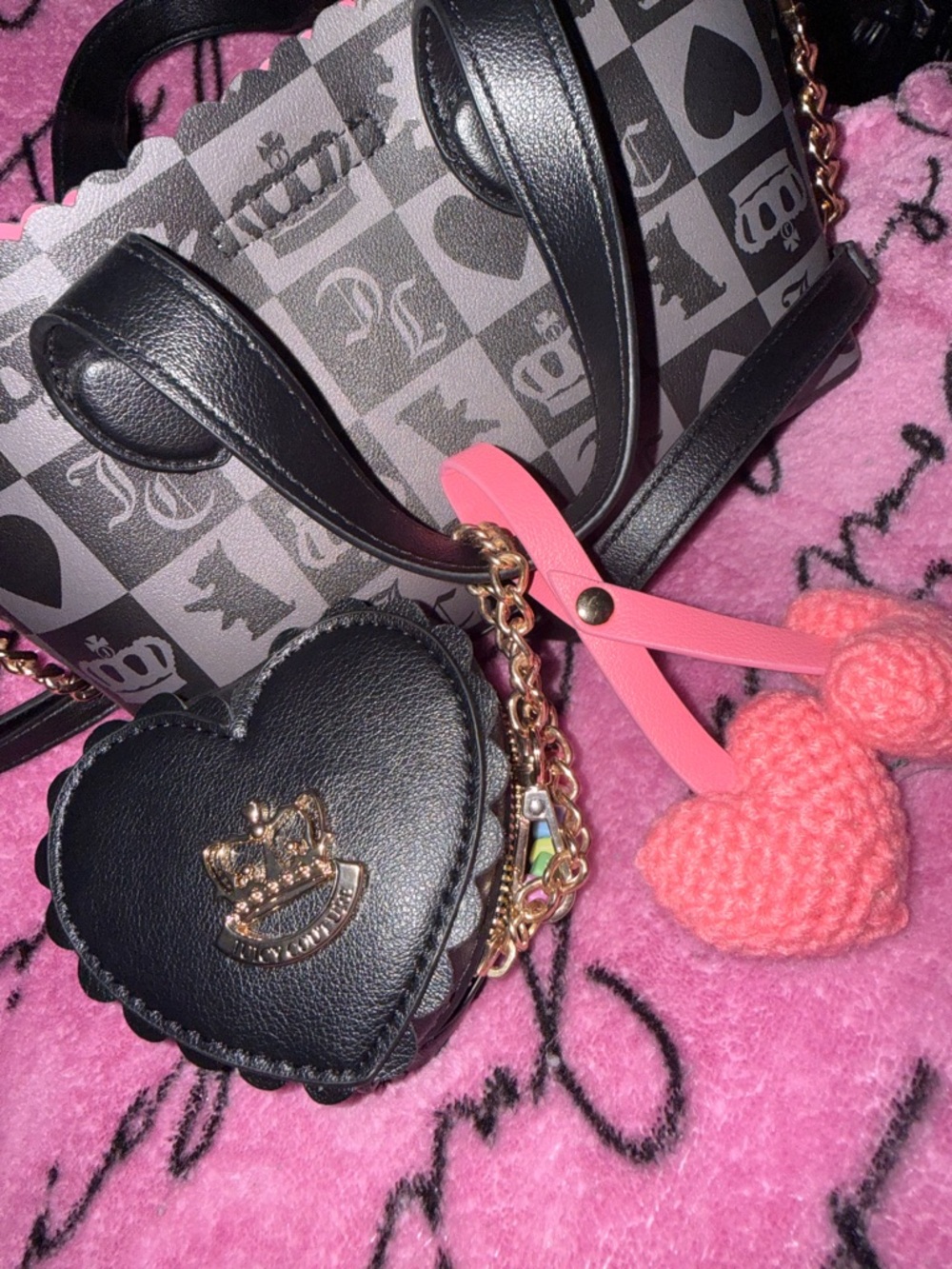 Gray & Pink Crown Print Mini Tote with Heart Charm - Picture 8 of 8